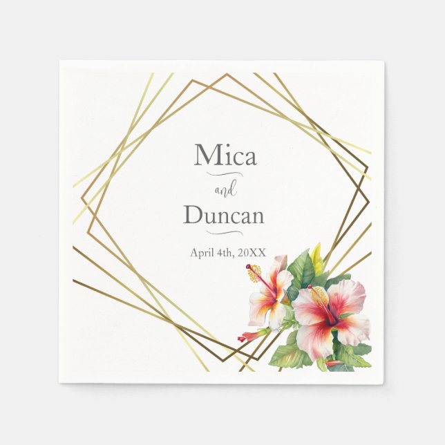 Tropical Hibiscus Wedding Napkin (Front)