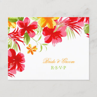 Tropical Hibiscus Wedding RSVP card