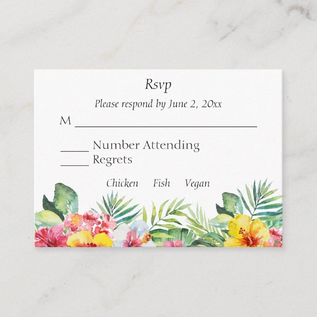 Tropical Hibiscus Wedding RSVP Enclosure Card (Front)