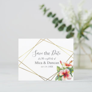 Tropical Hibiscus Wedding Save the Date Postcard