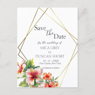 Tropical Hibiscus Wedding Save the Date Postcard