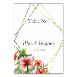 Tropical Hibiscus Wedding Table Number