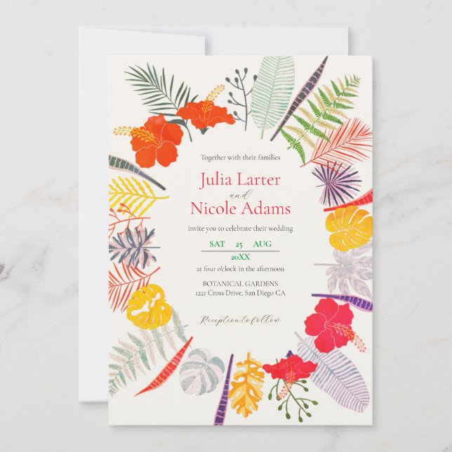 Tropical Hibiscus Wild Forest Botanical Wedding Invitation (Front)