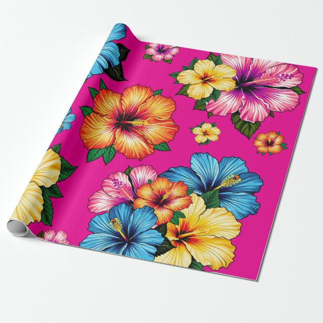 Tropical Hibiscus Wrapping Paper (Unrolled)