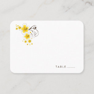 Tropical Hibiscus Yellow Beach Wedding Place Card