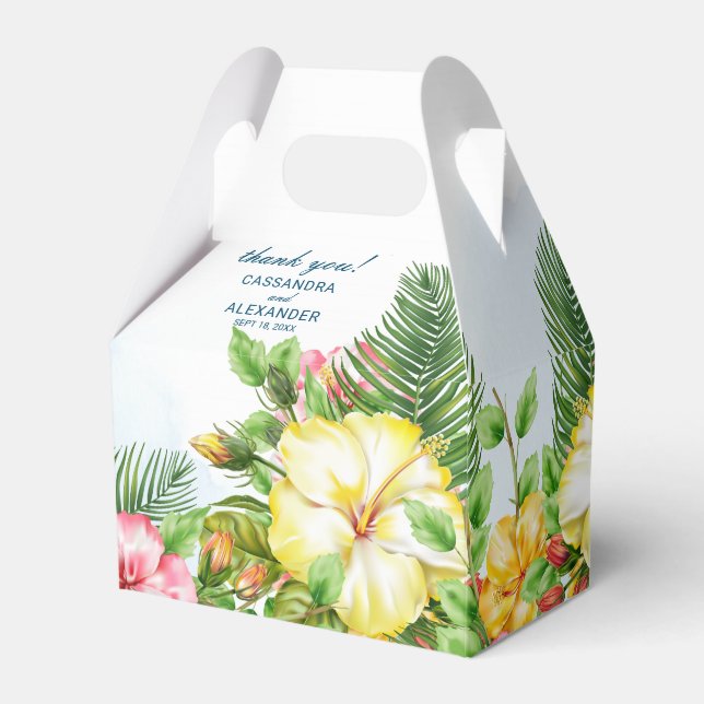Tropical Hibiscus Yellow Floral Favour Box (Front Side)