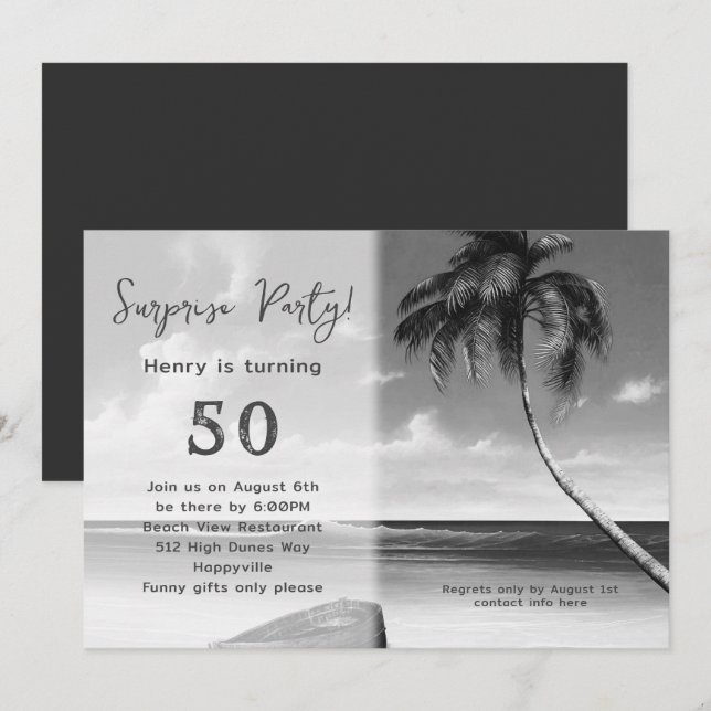 Tropical His Birthday Surprise Party Invitation (Front/Back)