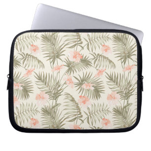 Tropical Hisbiscus Palm Tree Pattern Laptop Sleeve