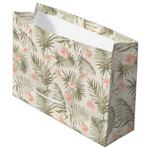 Tropical Hisbiscus Palm Tree Pattern Large Gift Bag