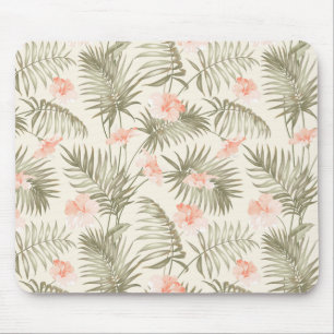 Tropical Hisbiscus Palm Tree Pattern Mouse Mat