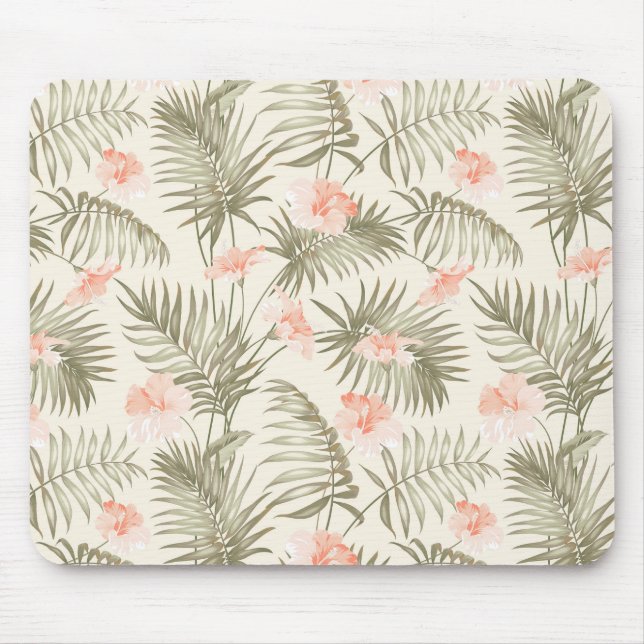 Tropical Hisbiscus Palm Tree Pattern Mouse Mat (Front)