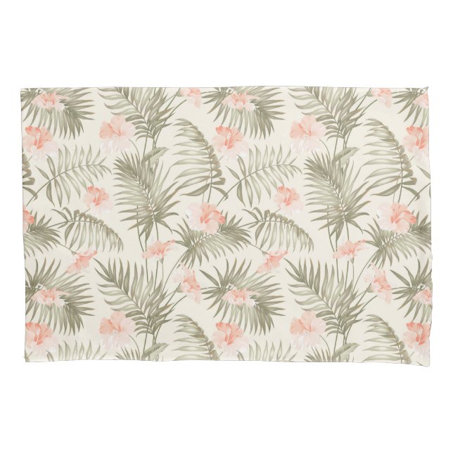 Tropical Hisbiscus Palm Tree Pattern Pillowcase (Front)