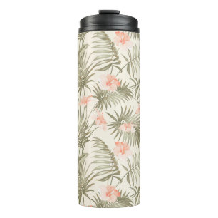 Tropical Hisbiscus Palm Tree Pattern Thermal Tumbler