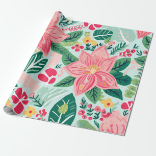 "Tropical Holiday Blooms Pattern" Wrapping Paper