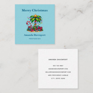 Tropical Holiday Palm Tree Merry Christmas Square Business Card