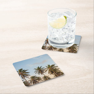 Tropical Holiday Palm Trees Square Paper Coaster