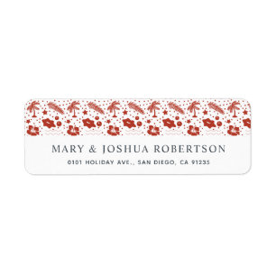 Tropical Holiday Pattern Red Address Label
