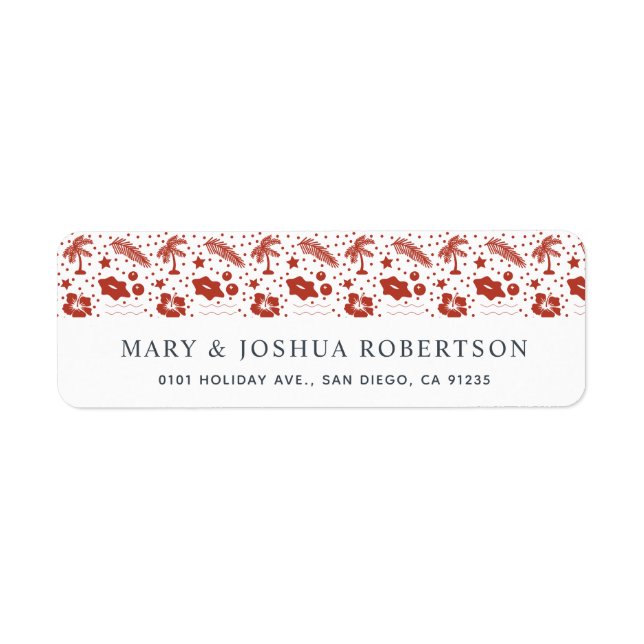 Tropical Holiday Pattern Red Address Label (Front)