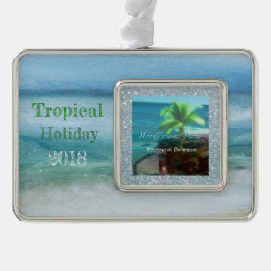 Tropical Holiday Silver Plated Framed Ornament