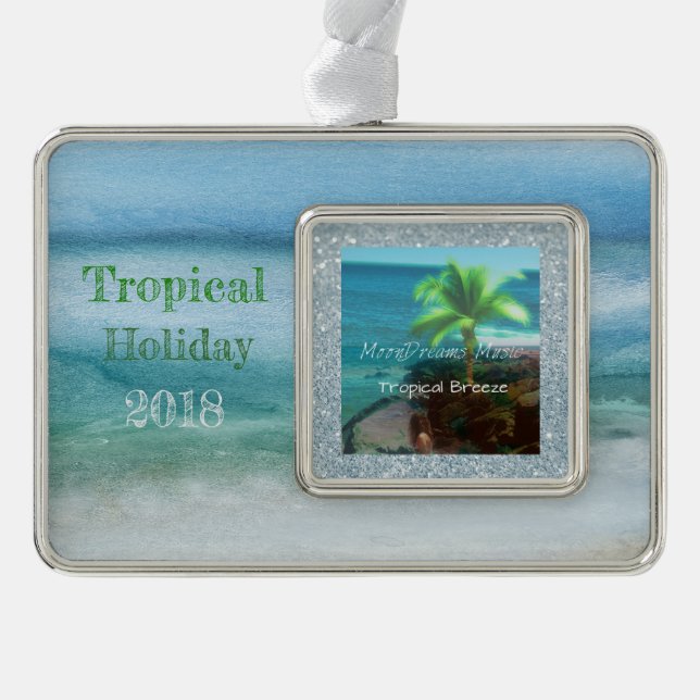 Tropical Holiday Silver Plated Framed Ornament (Front)