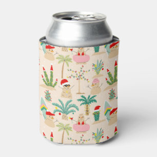 Tropical Holiday Vibes Christmas Pattern Can Cooler