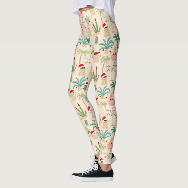 Tropical Holiday Vibes Christmas Pattern Leggings (Left)