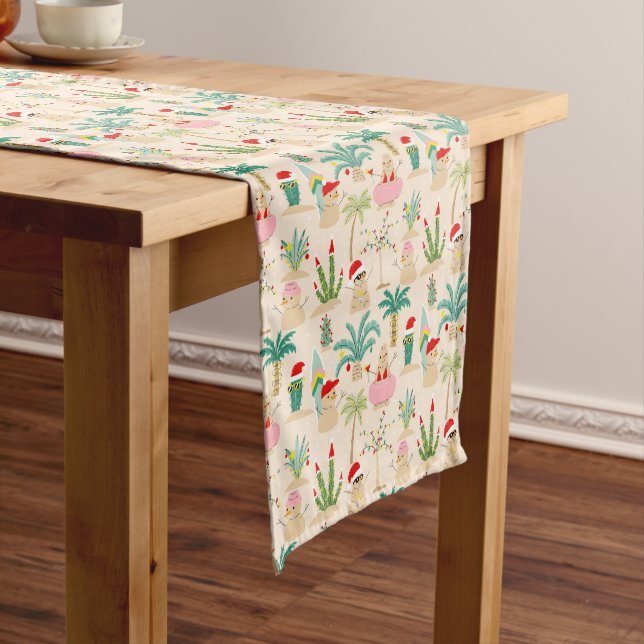 Tropical Holiday Vibes Christmas Pattern Short Table Runner (In Situ)