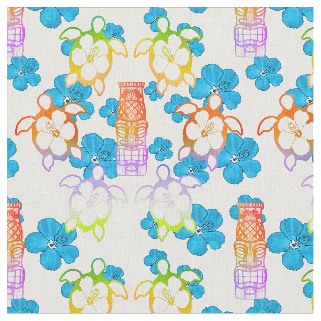Tropical Honu And Tiki Fabric (Close Up)