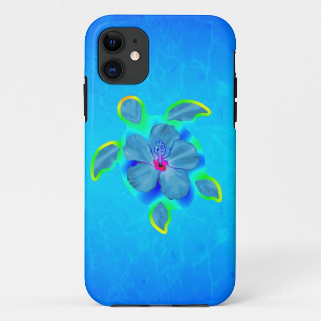 Tropical Honu Turtle and Hibiscus Case-Mate iPhone Case (Back)