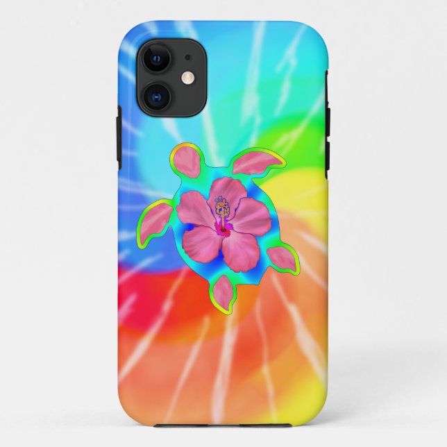 Tropical Honu Turtle and Hibiscus Case-Mate iPhone Case (Back)
