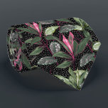 Tropical Hot Pink Flowers and Leaves Dots on Black Tie<br><div class="desc">Make a statement! A modern pattern of hot pink exotic flowers, plants, and dots on black background, this men's neck tie is cool for the office, a night on the town, wedding tie, groom's tie, groomsmen's tie or give as a gift to your husband, dad, brother or best friend. Fabulous...</div>