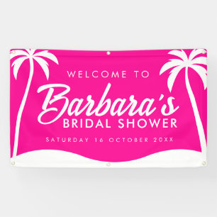 Tropical Hot Pink Palm Beach Party Bridal Shower Banner
