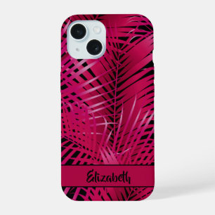 Tropical Hot Pink Palm Fronds Personalised Name iPhone 15 Case