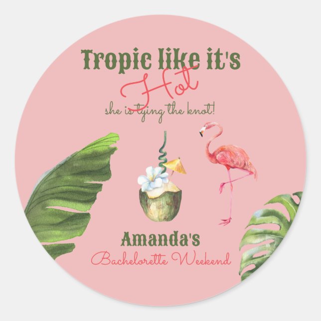 Tropical Hot Pink Palm Springs Bachelorette Party Classic Round Sticker (Front)