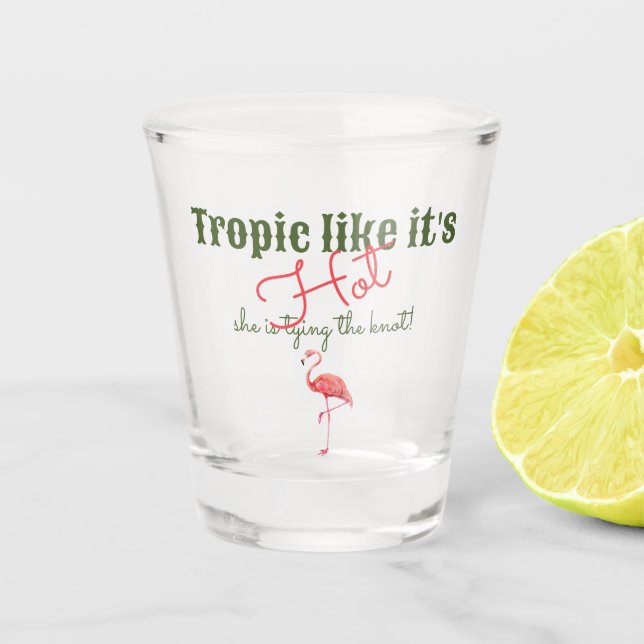 Tropical Hot Pink Palm Springs Bachelorette Party Shot Glass (Front)