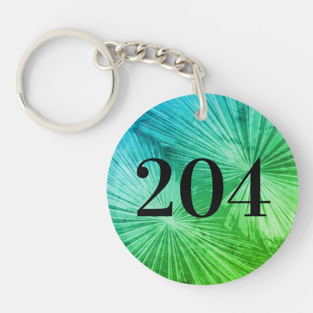 Tropical hotel room number custom palm leaf photo key ring (Front)