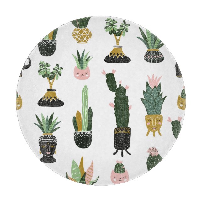 Tropical House Plants Illustration Cutting Board (Front)