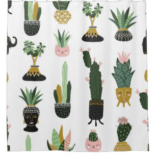 Tropical House Plants Illustration Shower Curtain