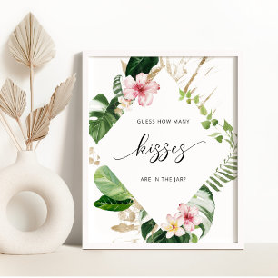 Tropical how many kisses bridal shower game poster