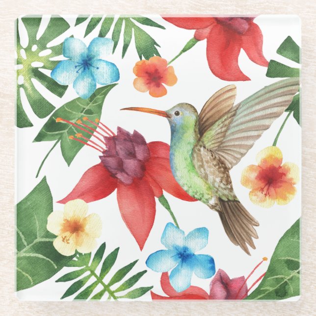 Tropical Hummingbird 2 Glass Coaster (Front)
