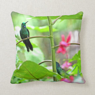Tropical Hummingbird and Flowers Cushion