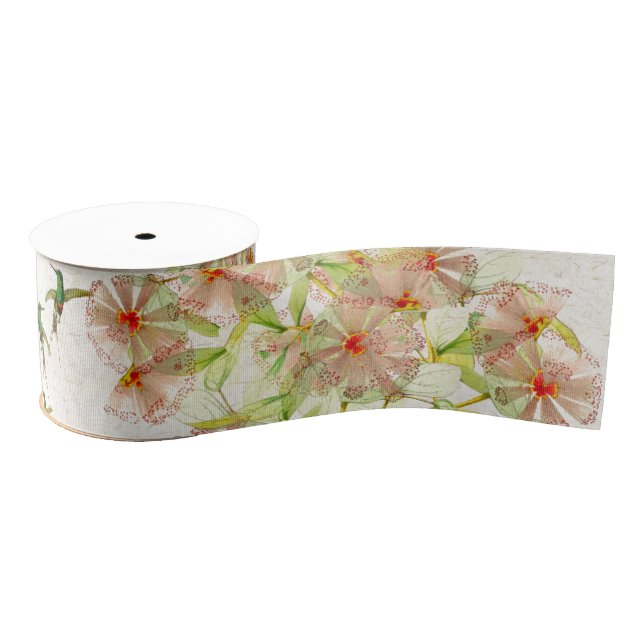 Tropical Hummingbird Birds Flowers Animals Ribbon Grosgrain Ribbon (Spool)