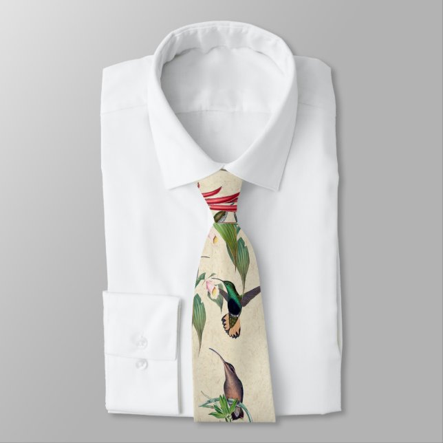 Tropical Hummingbird Birds Orchid Flowers Tie (Tied)