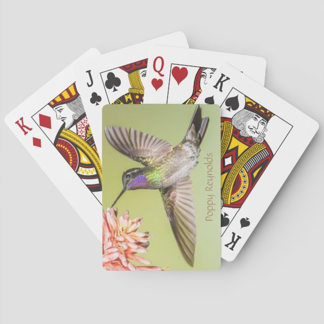 Tropical Hummingbird Flying Personalised Playing Cards (Back)