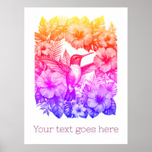 tropical hummingbird in retro 80's summer Poster