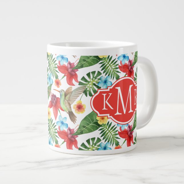 Tropical Hummingbird | Monogram Large Coffee Mug (Front Right)