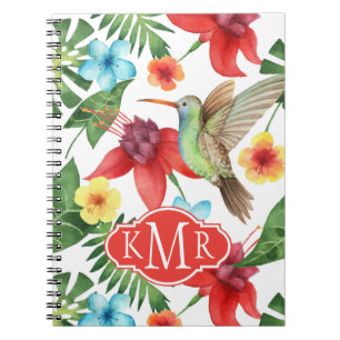 Tropical Hummingbird   Monogram Notebook
