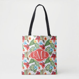 Tropical Hummingbird Monogram Tote Bag