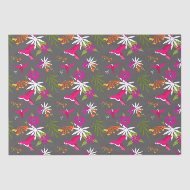 Tropical Hummingbirds and Flowers Pattern Tissue Paper (Front)