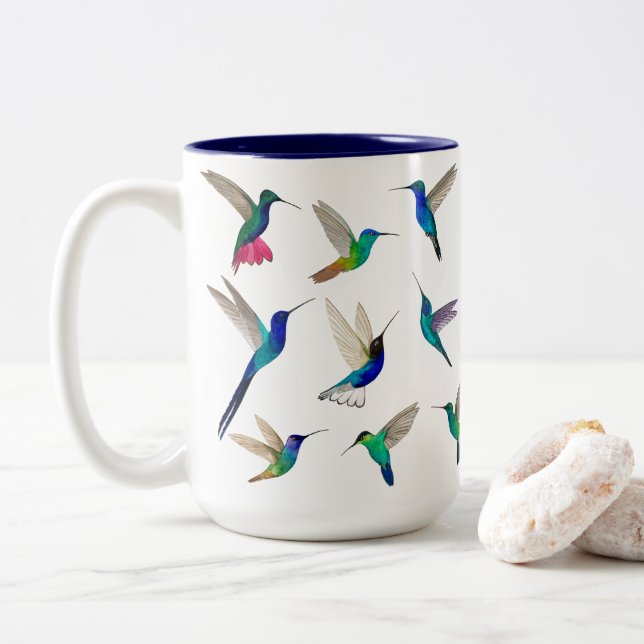 Tropical hummingbirds Two-Tone coffee mug (With Donut)